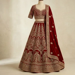 Maroon Velvet Bridal Lehenga